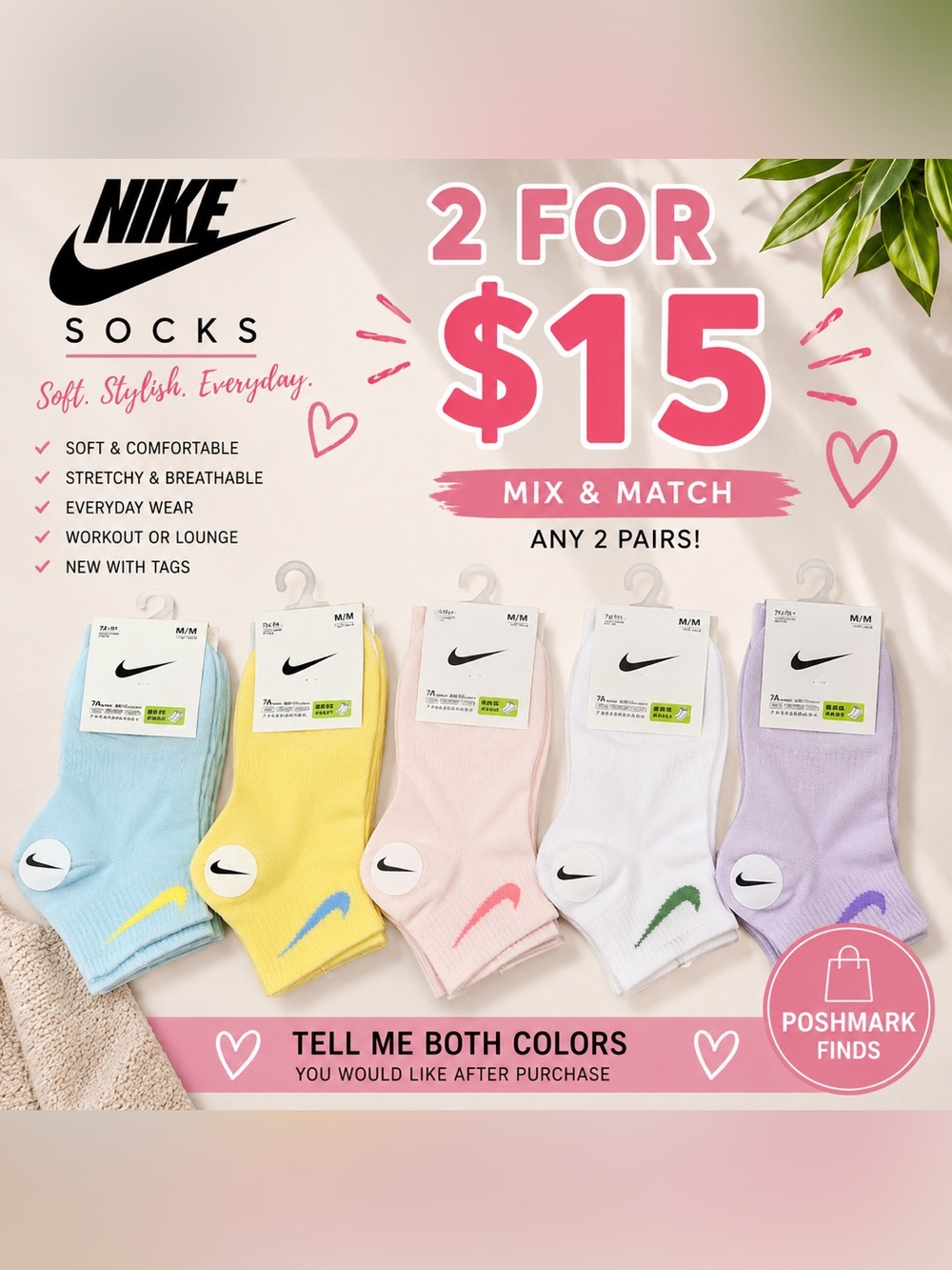 Nike Pastel Ankle Socks Assorted Pack - Blue, Yellow, Pink, White, Lavender